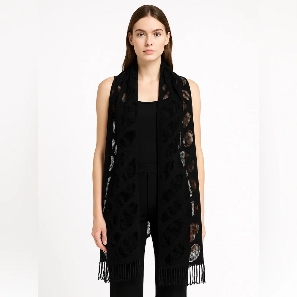 Issey Miyake FÊTE A-POC Inside Cutout Fringe Scarf Rare Avant Garde Mesh Wrap - Picture 3 of 16